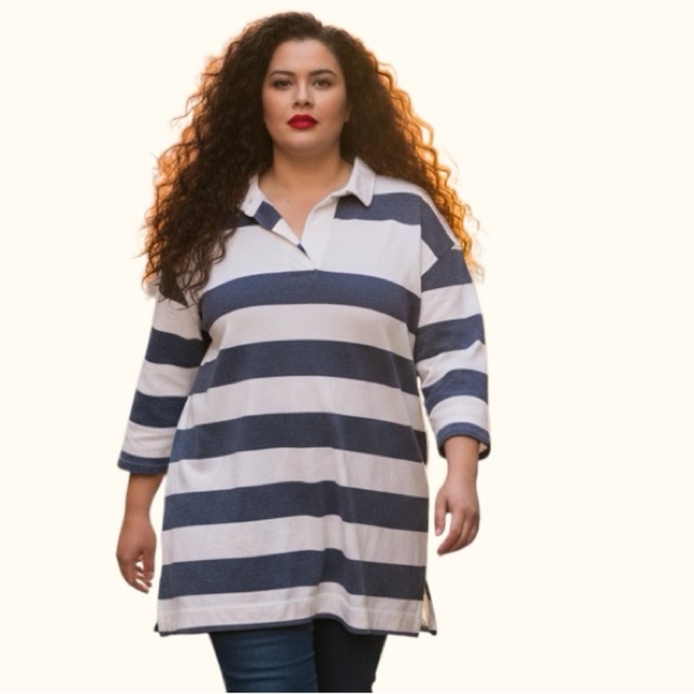 In Every Story Nautical Stripe Oversized Top Size 1X Blue